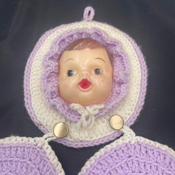 Vintage 1950'' Crochet Doll Face Pot Holder Trivet‎ Kitsch Kitchen (mcp25) - Picture 3 of 6
